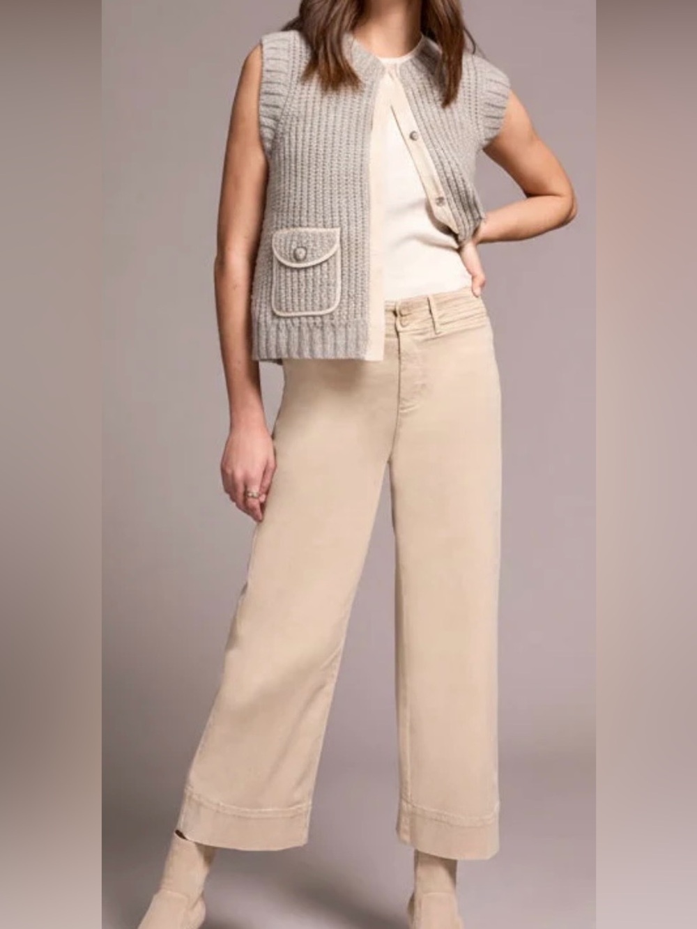 Tribal Comfort Stretch High-Rise Wide Leg Women's Pants in Light Beige size 12